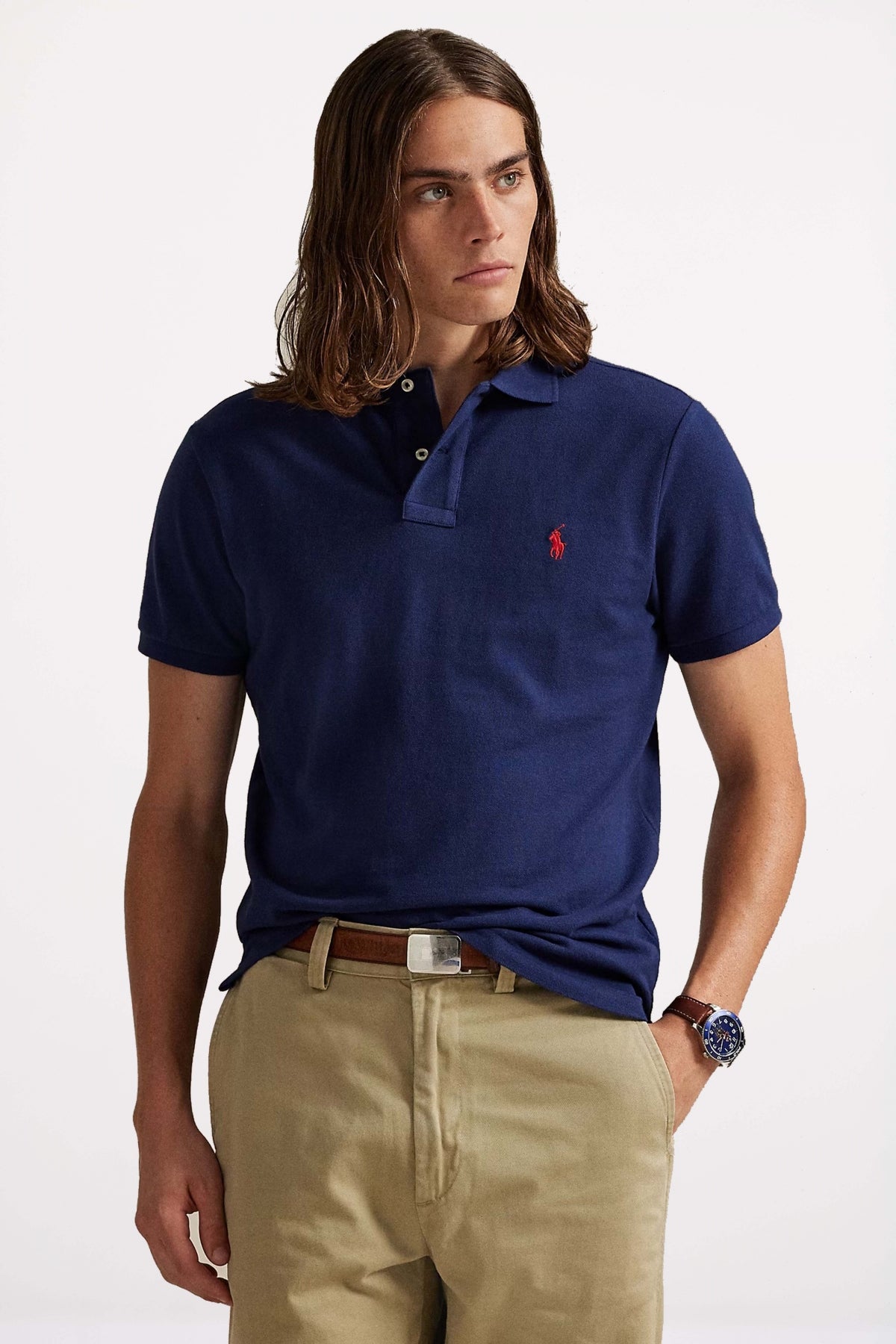 POLO RALPH LAUREN CUSTOM SLIM FIT PIQUE POLO SHIRT en color AZUL  (1)