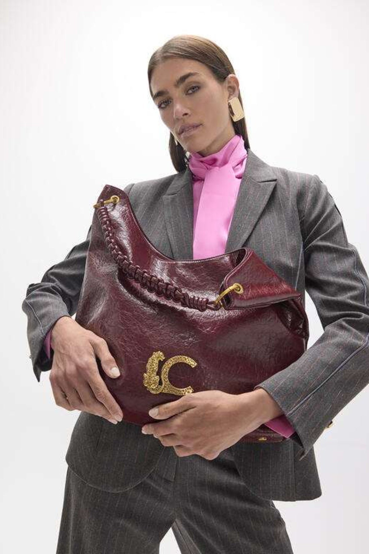 LOLA CASADEMUNT SHOPPER WITH BRAIDED HANDLE DETAIL en color BURDEOS  (1)