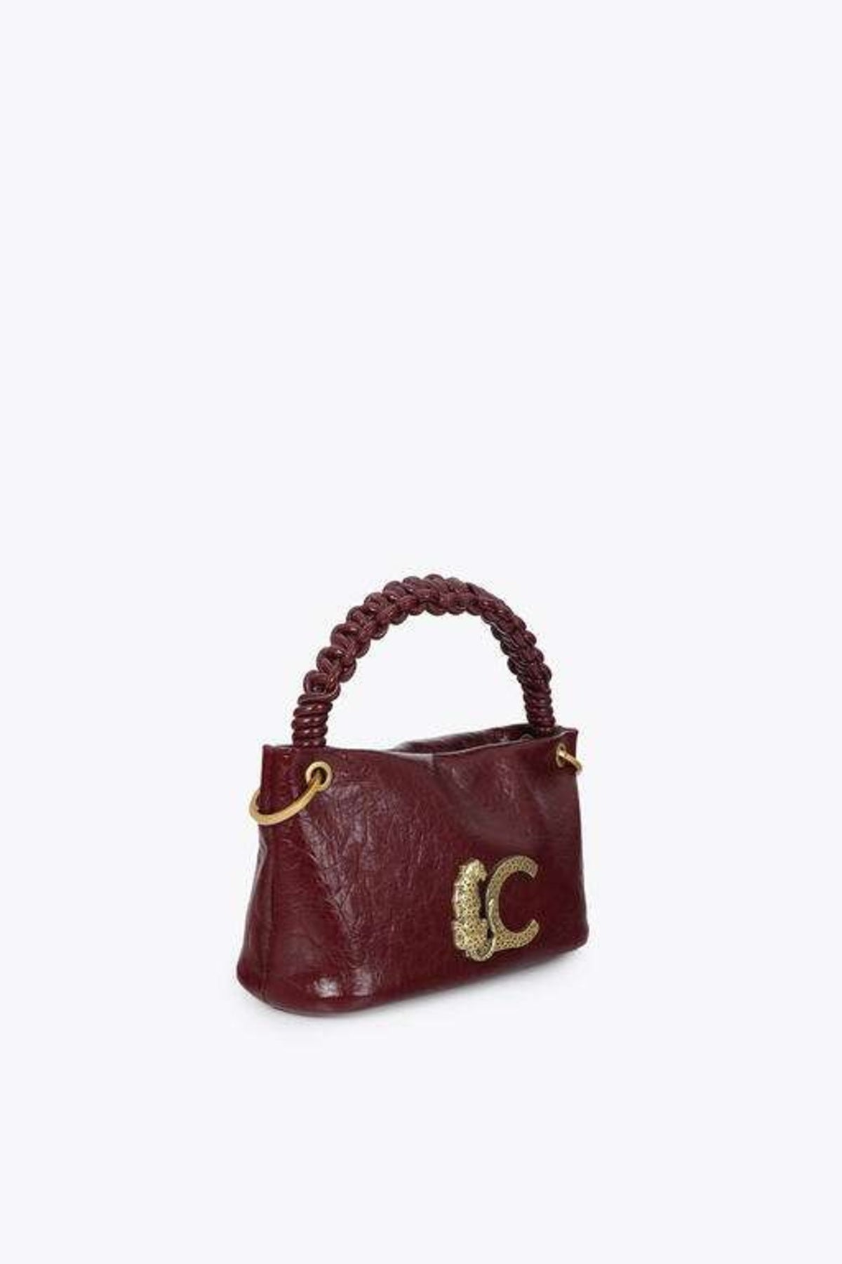 LOLA CASADEMUNT SMALL SHOULDER STRAP WITH BRAIDED HANDLE en color BURDEOS  (5)