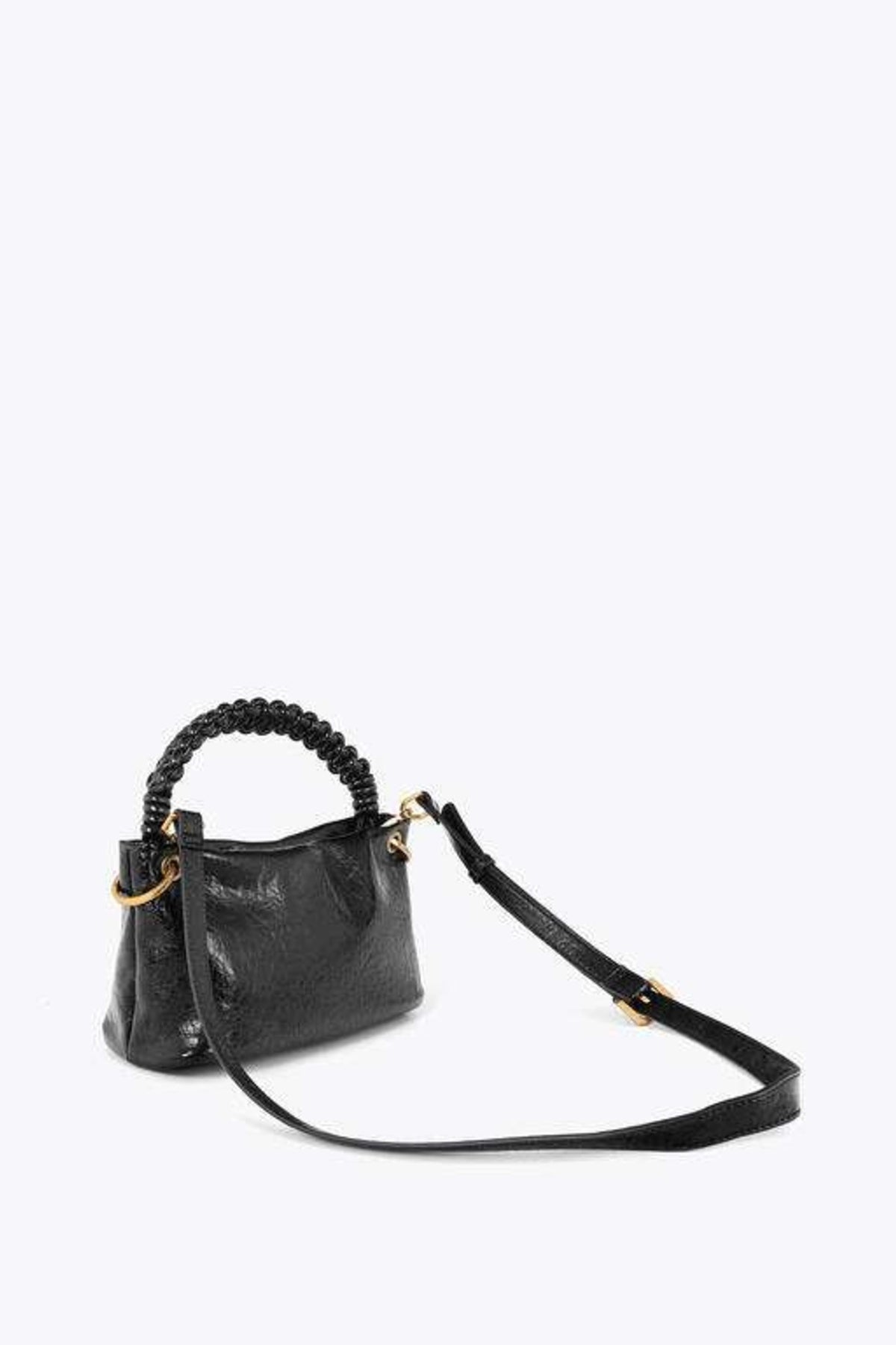 LOLA CASADEMUNT SMALL SHOULDER STRAP WITH BRAIDED HANDLE en color NEGRO  (2)