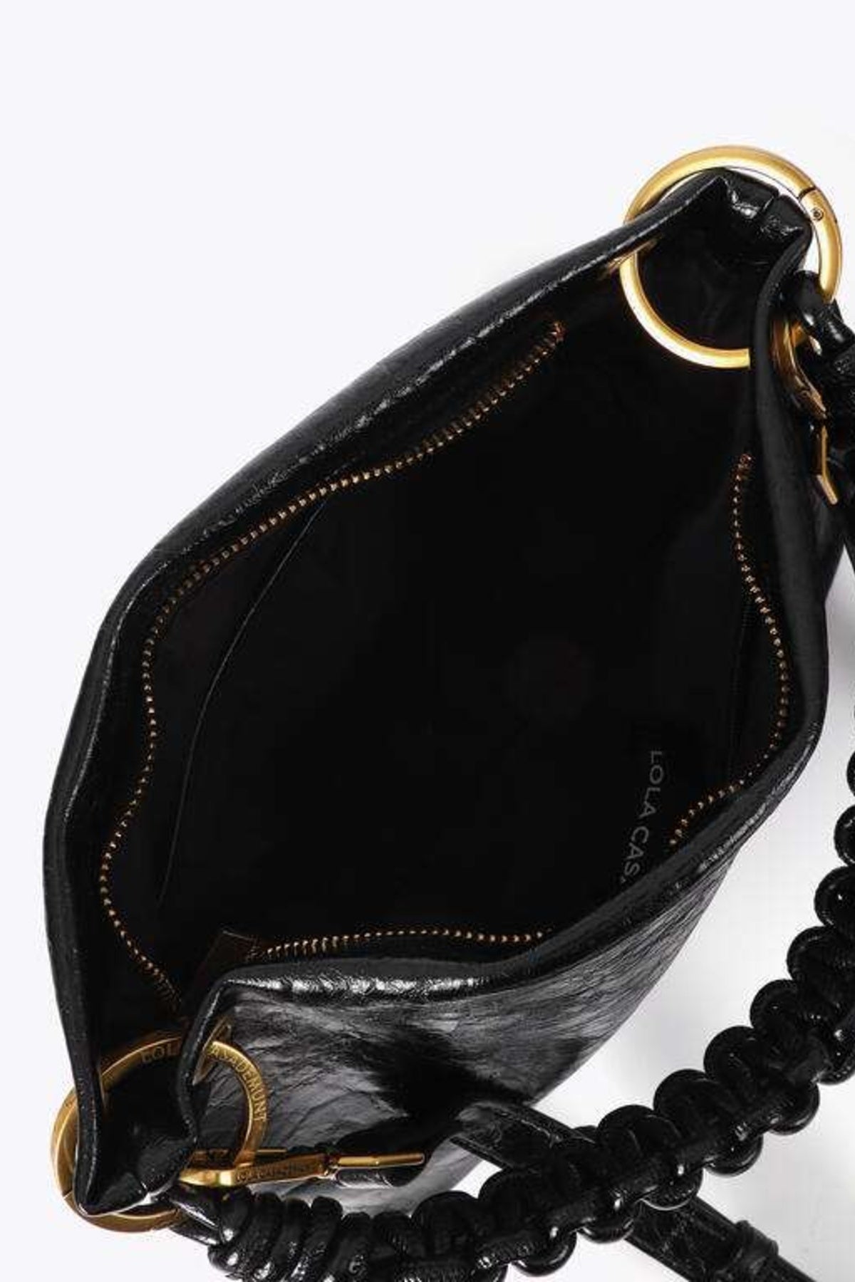 LOLA CASADEMUNT SMALL SHOULDER STRAP WITH BRAIDED HANDLE en color NEGRO  (4)