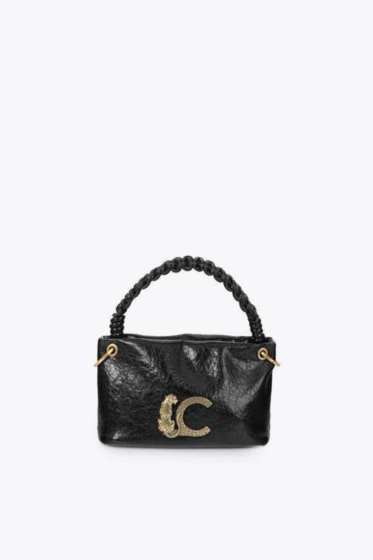 LOLA CASADEMUNT SMALL SHOULDER STRAP WITH BRAIDED HANDLE en color NEGRO  (5)