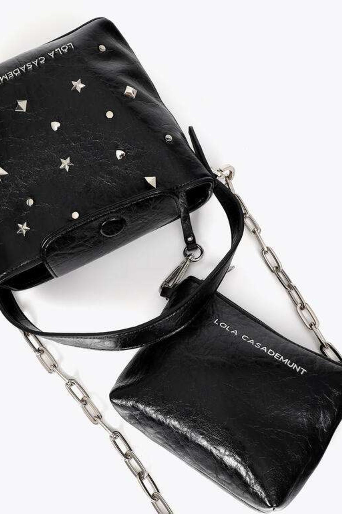 LOLA CASADEMUNT STAR AND HEART STUDDED SHOULDER BAG en color NEGRO  (6)