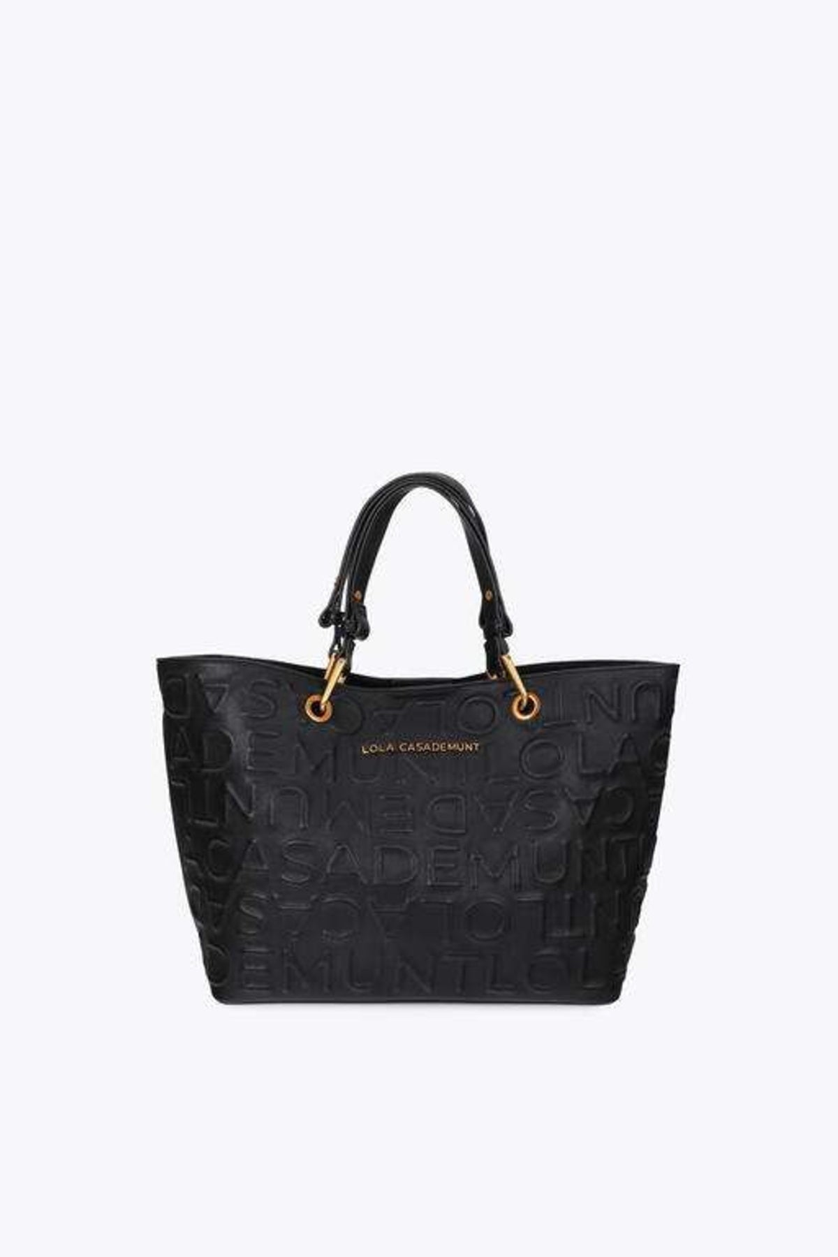 LOLA CASADEMUNT LEATHER EFFECT SHOPPER WITH EMBOSSED MON en color NEGRO  (4)