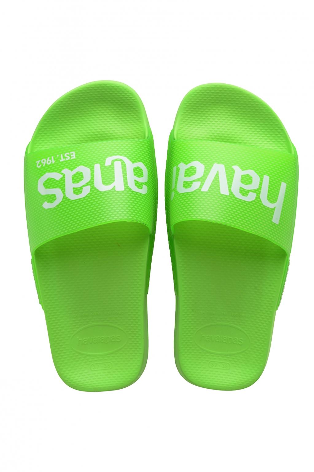 HAVAIANAS SLIDE LOGOMANIA NEON en color VERDE  (1)