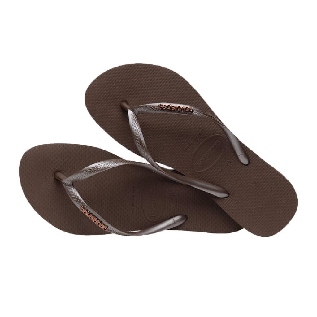 HAVAIANAS SLIM LOGO METALLIC en color MARRON  (4)