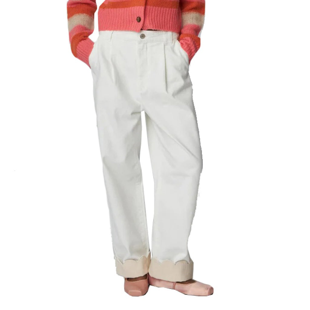 STELLA NOVA TWO-TONED COTTON PANTS en color BLANCO  (4)