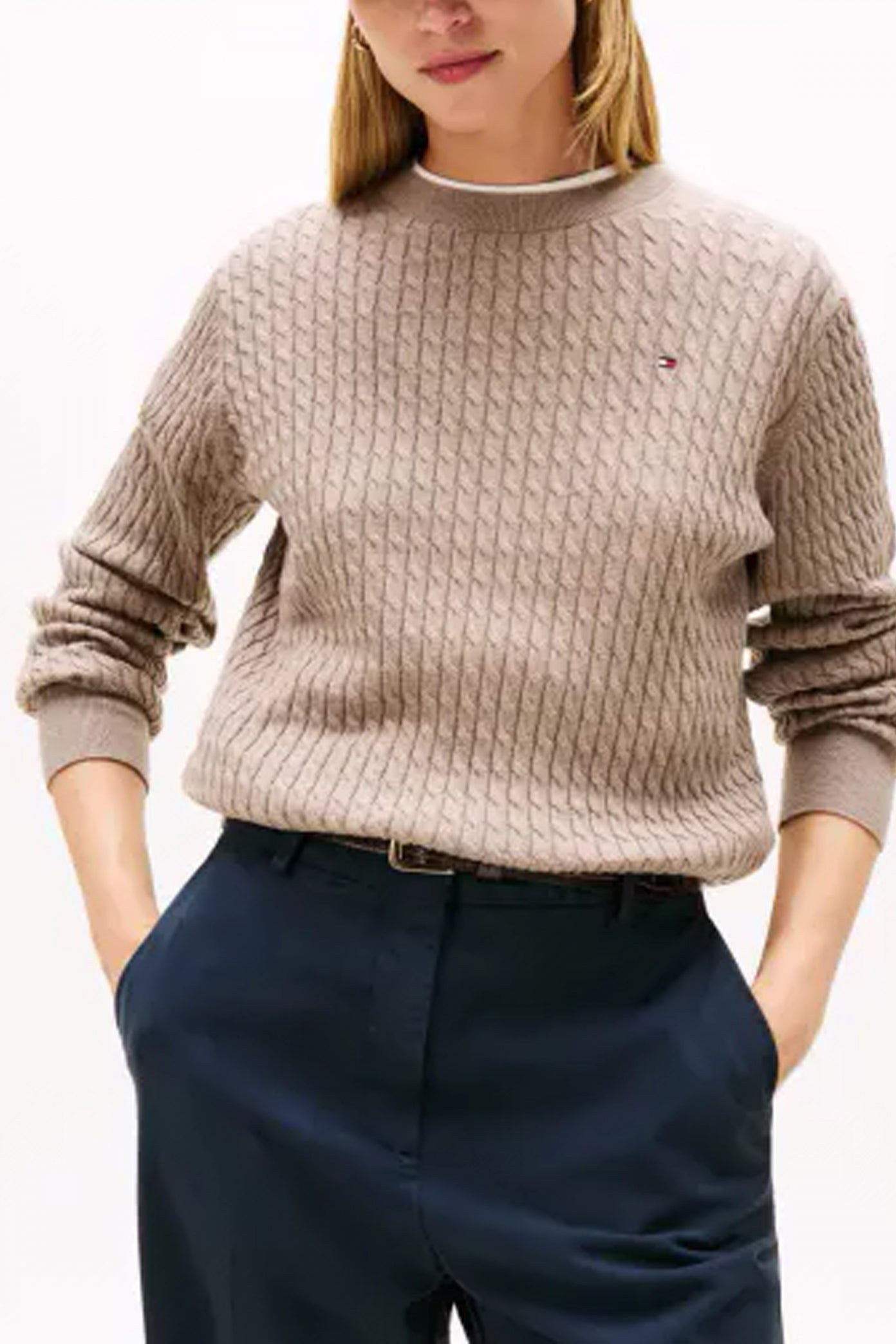 TOMMY HILFIGER CABLE C-NK LS SWEATER en color MARRON  (1)