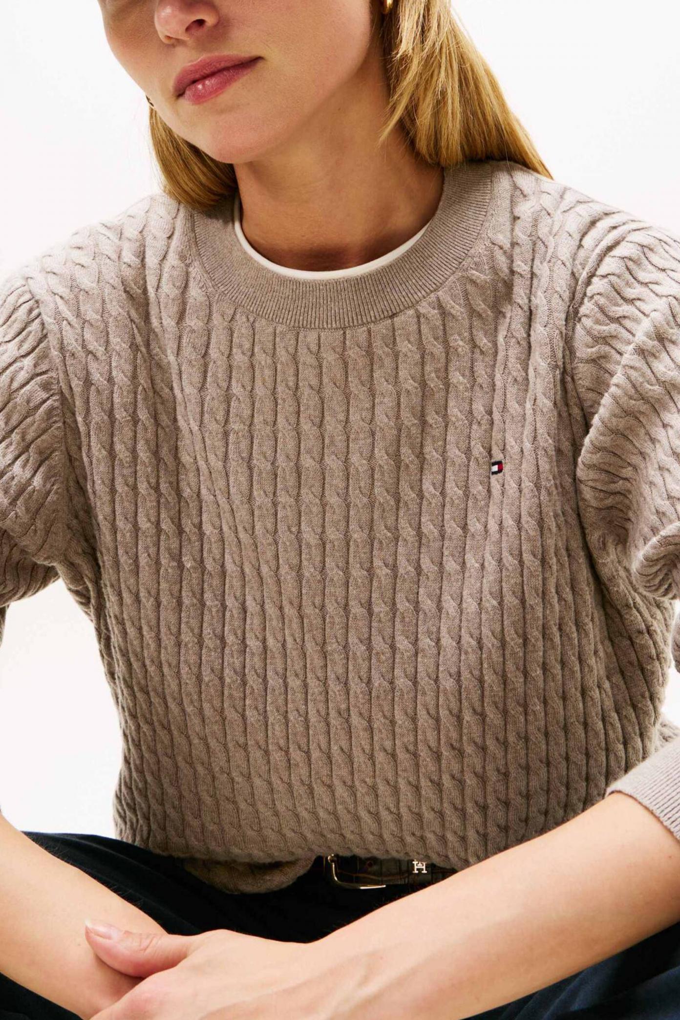TOMMY HILFIGER CABLE C-NK LS SWEATER en color MARRON  (4)