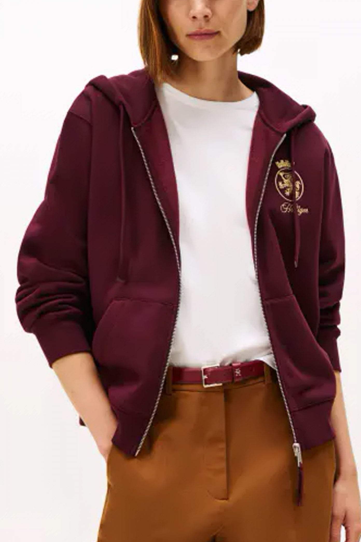 TOMMY HILFIGER GOLD CREST TERRY ZIP THR en color BURDEOS  (1)
