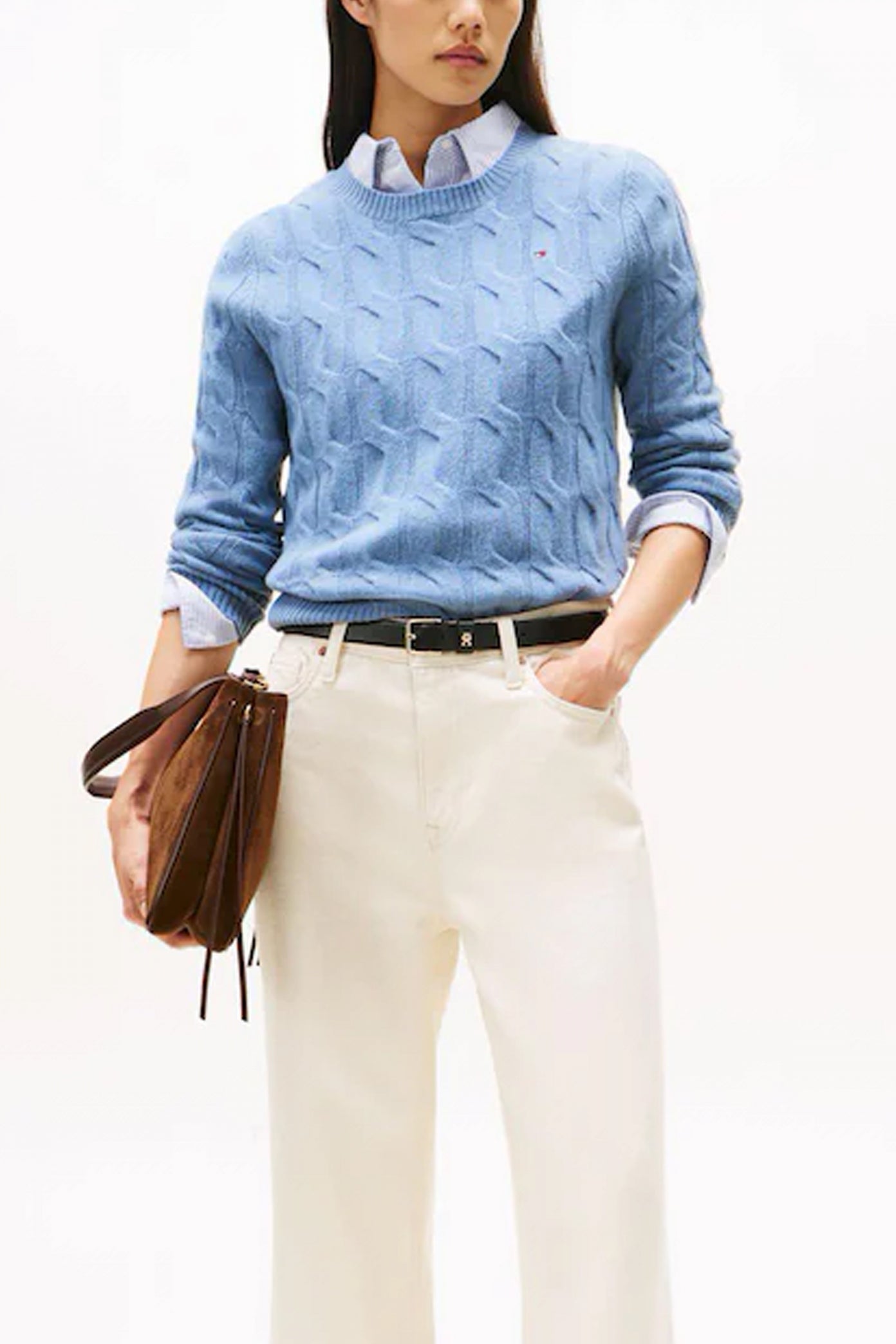 TOMMY HILFIGER  SOFT WOOL CABLE C-NK LS  en color AZUL  (1)