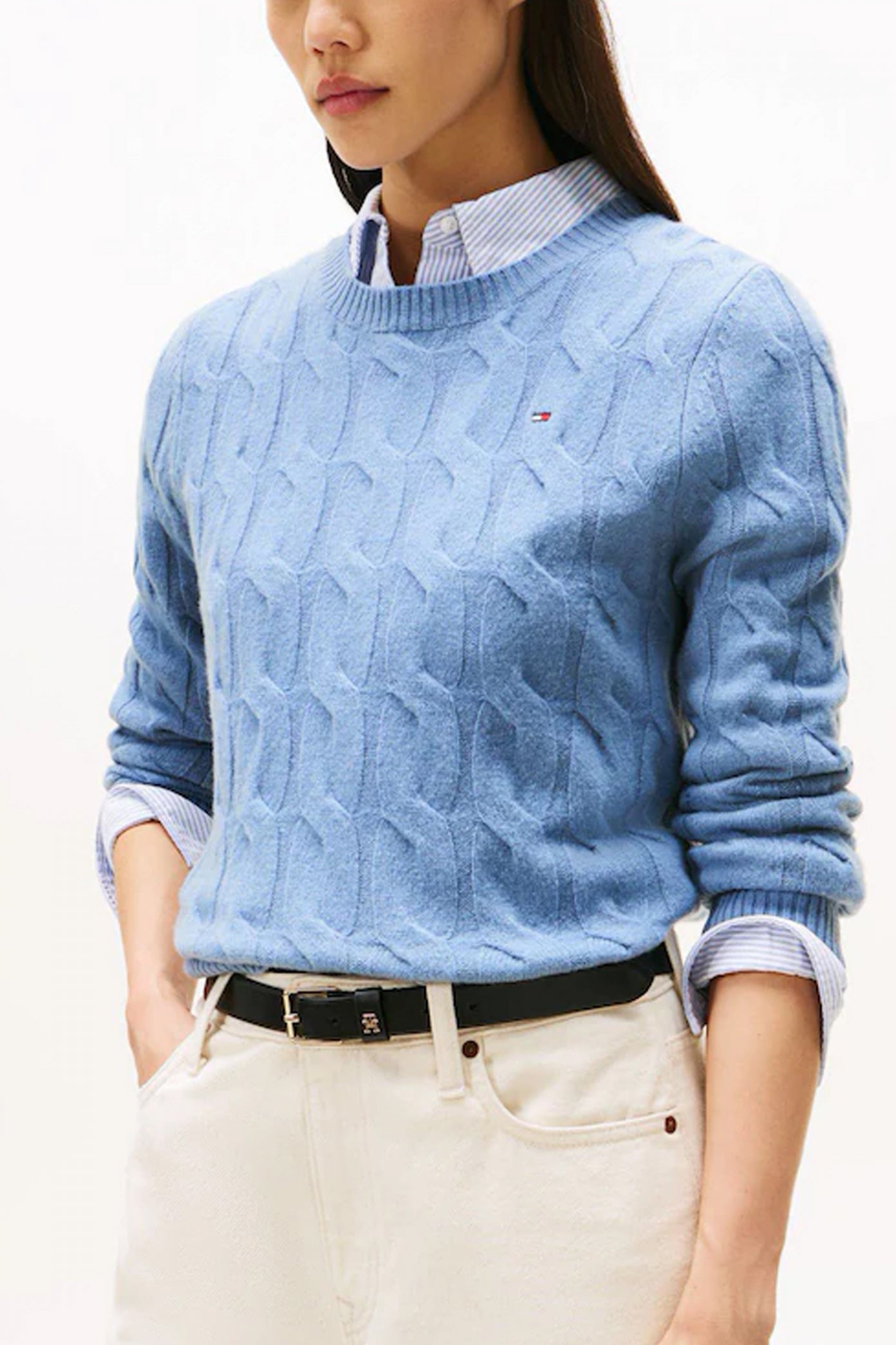 TOMMY HILFIGER  SOFT WOOL CABLE C-NK LS  en color AZUL  (3)