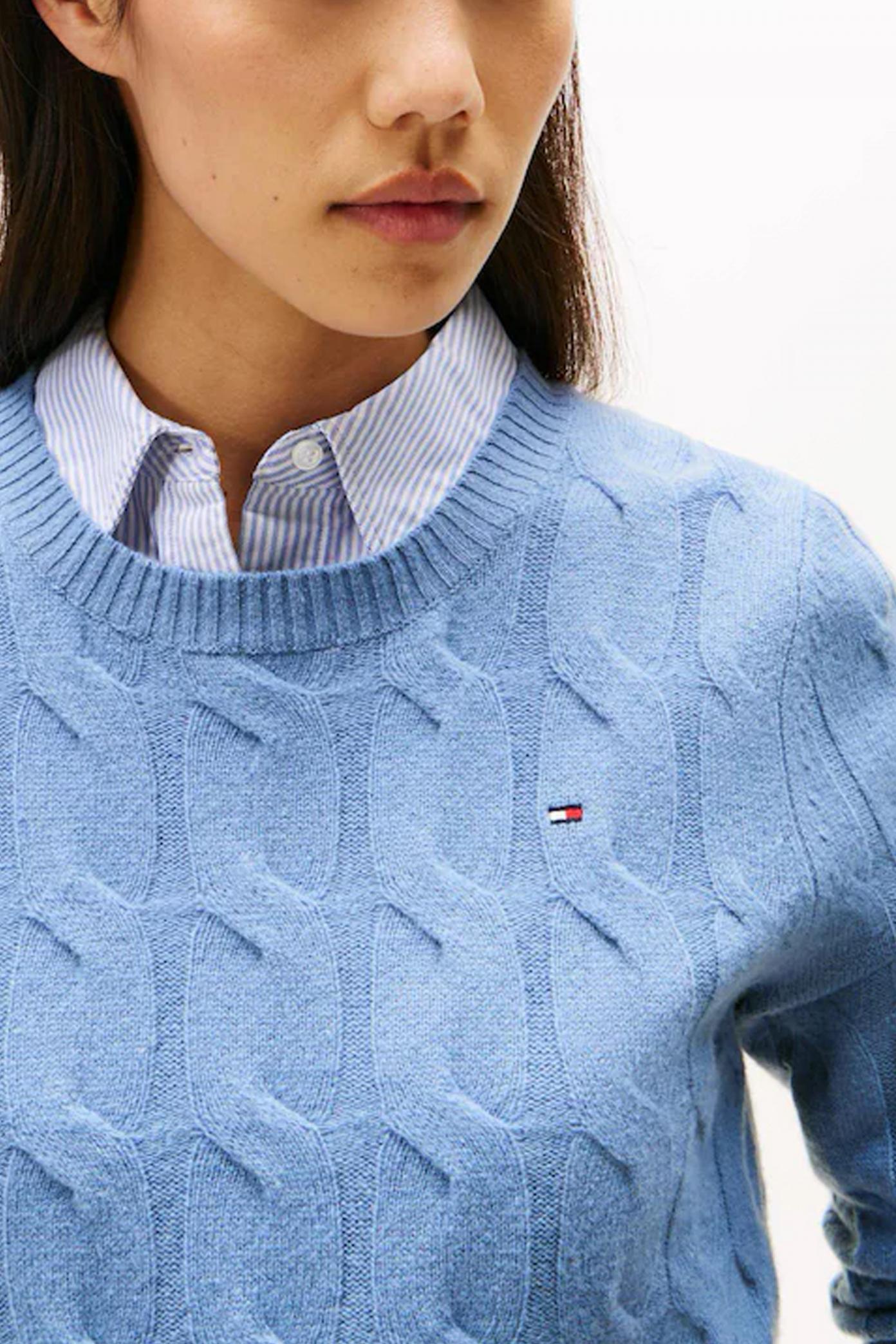 TOMMY HILFIGER  SOFT WOOL CABLE C-NK LS  en color AZUL  (4)