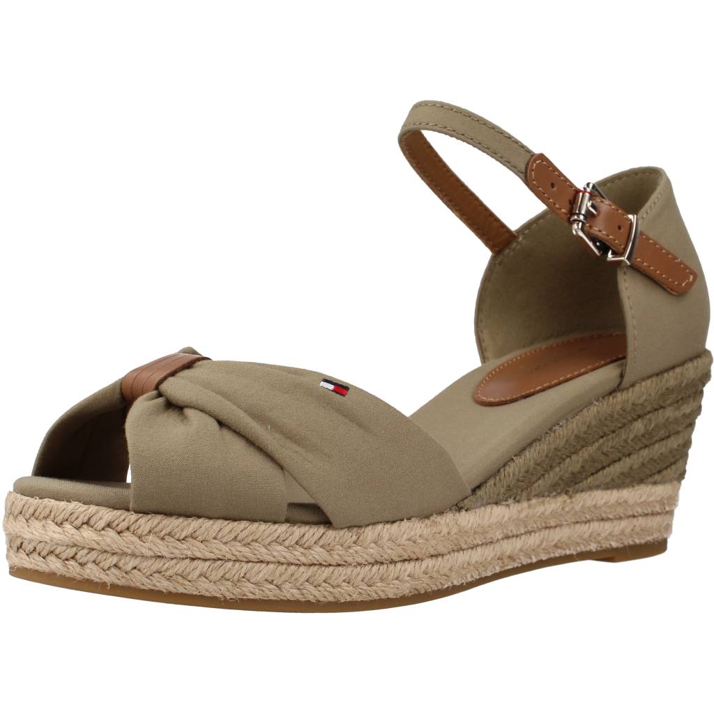 TOMMY HILFIGER BASIC OPEN TOE MID WEDGE en color VERDE  (1)