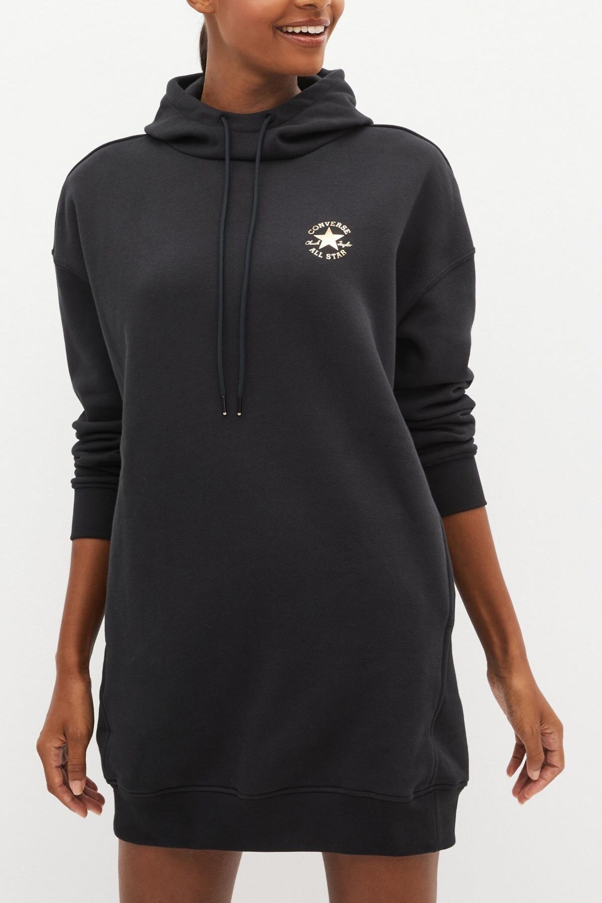 CONVERSE LONGLINE EMBR HOODIE DRES en color NEGRO  (1)
